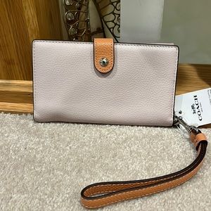NWT COACH color block pebbled leather snap wristlet/wallet.